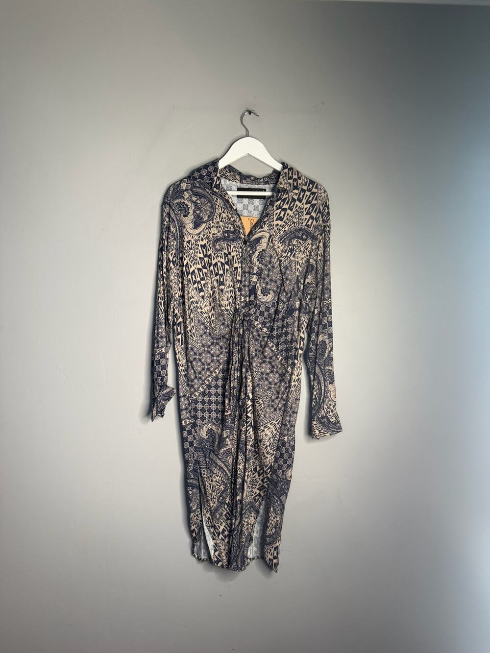 Cousin Earl Blue Paisley Tapestry Print Long Sleeve Maxi Dress Size Small S